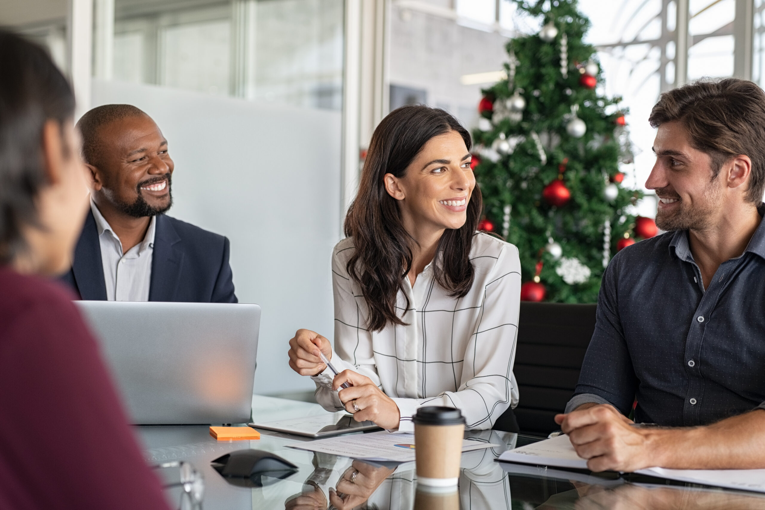 Group of multiethnic business people in meeting during christmas time